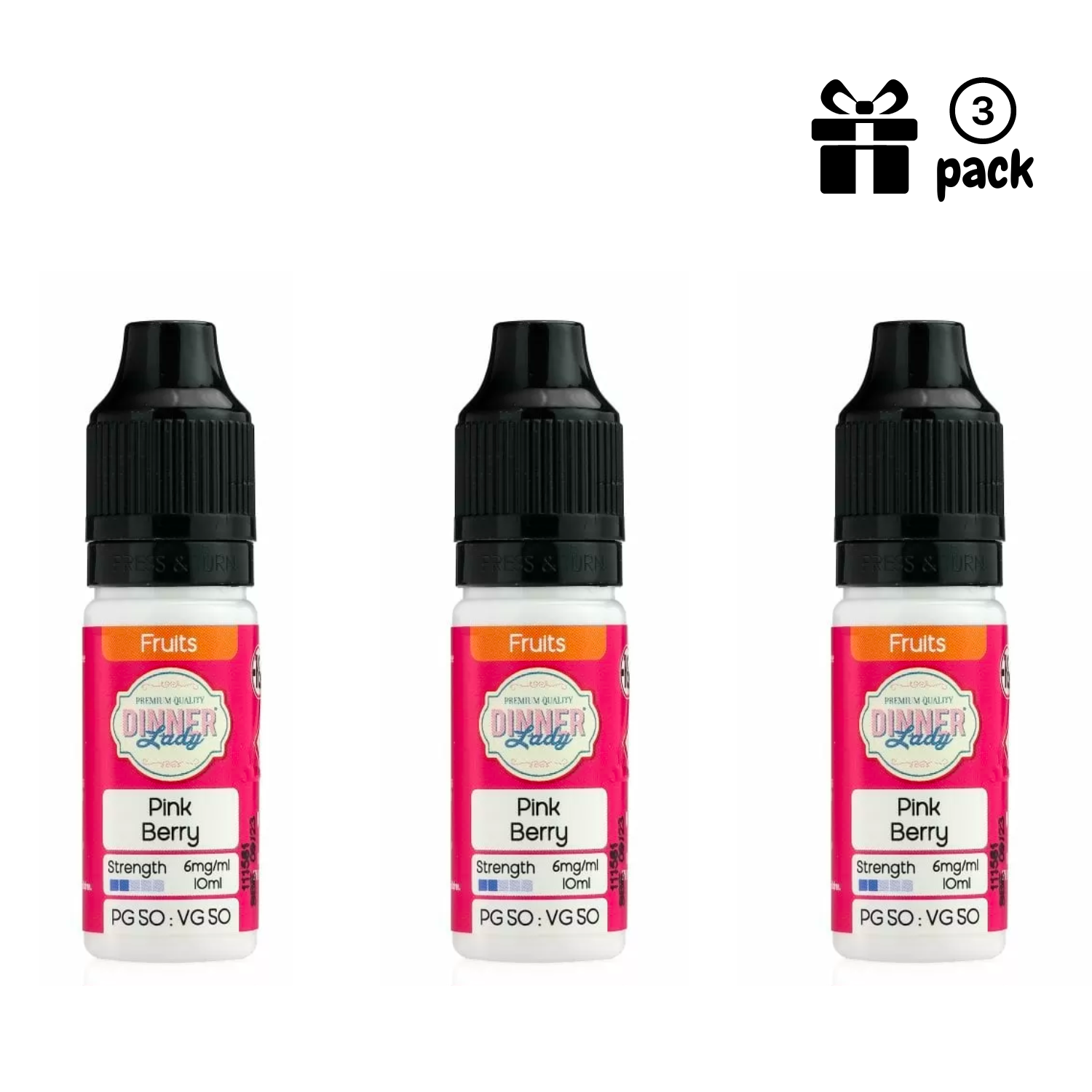 DL 10 Ml E-Liquid Pink Berry 6 mg   (3 Pack)